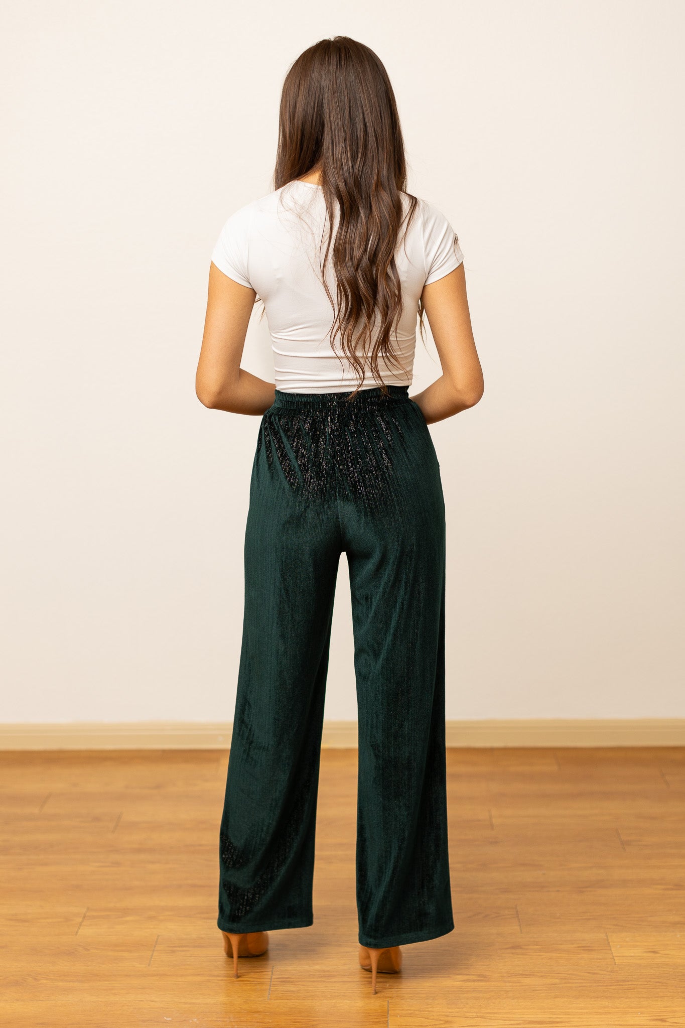 Velvet Straight-Leg Pants, Green