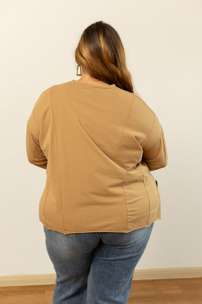 Boots and Pumpkins on Tan Long-sleeved T-shirts With Side Stitching