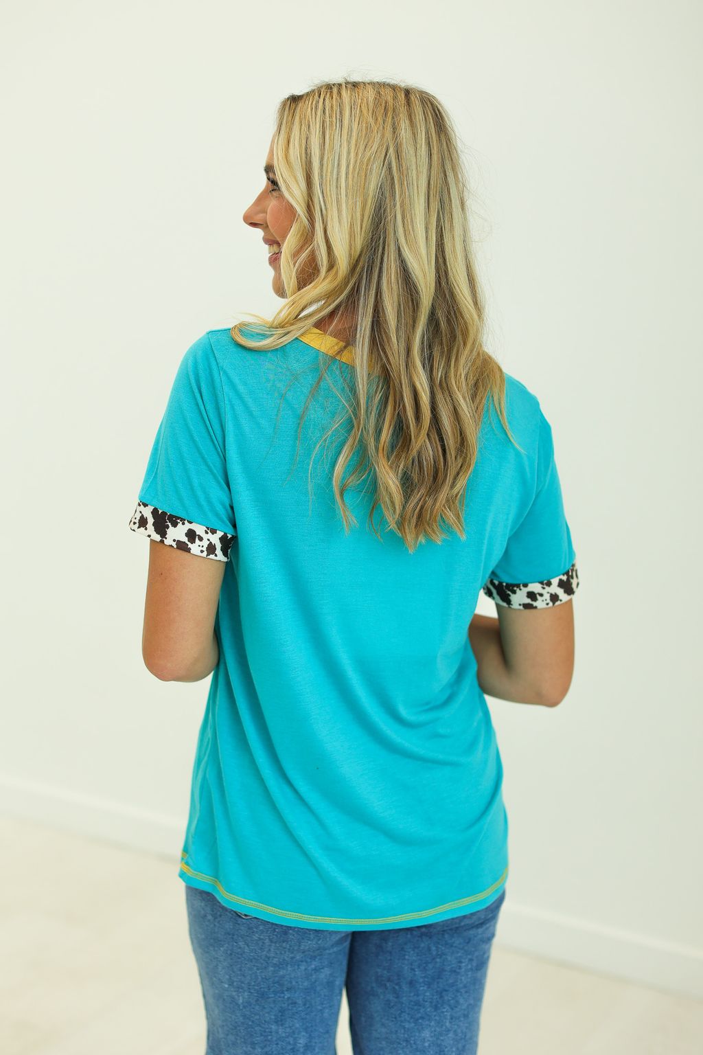 Country Bumpkin Patch Turquoise Ringer Tee
