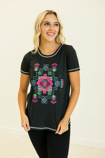 Aztec Graphic on Black T-Shirt