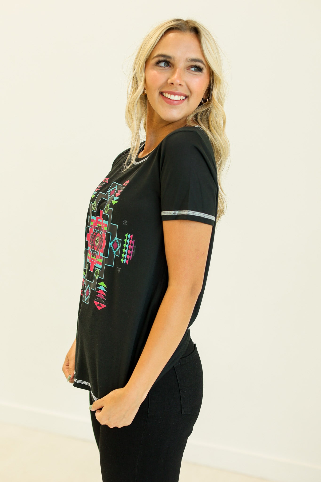 Aztec Graphic on Black T-Shirt