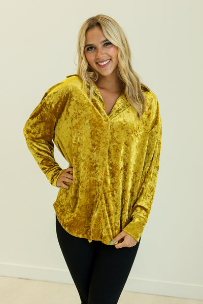 Kathryn Classic Button-Up, Mustard Velvet