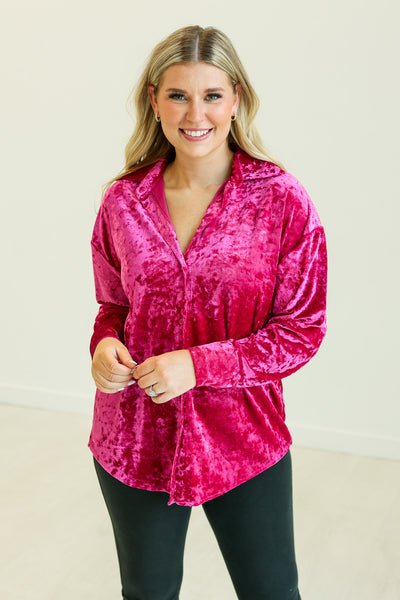 Kathryn Classic Button-Up, Pink Velvet