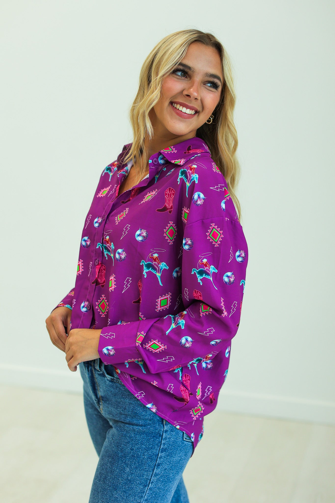 Kathryn Classic Button-Up, Purple Western Elements