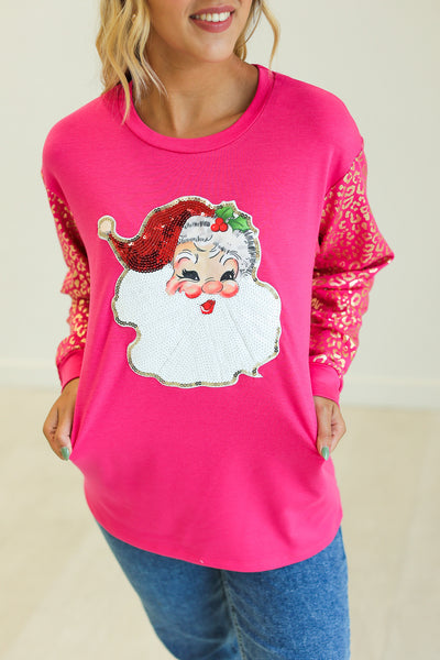 Sequin Santa on Hot Pink Sweatshirt