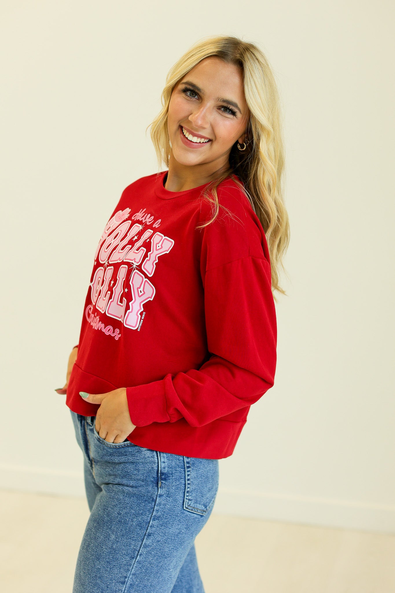 Have a Dolly Christmas on Red Cropped Sweatshirt