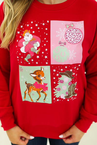 Cowboy Santa on Red Sweatshirt