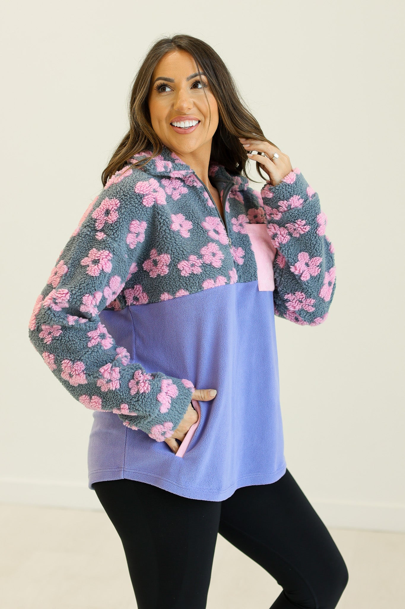 Half-Zip Flower Pullover