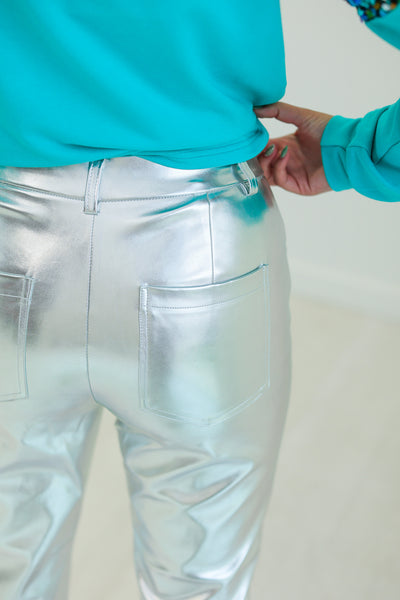 Change of Pace Metallic Pants in Silver