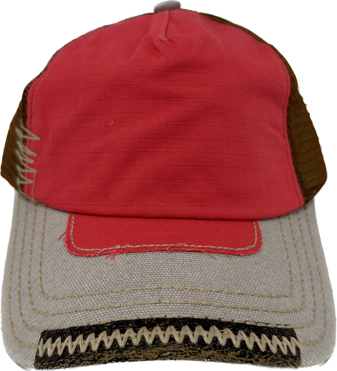 Red and Grey Hat with Brown Mesh