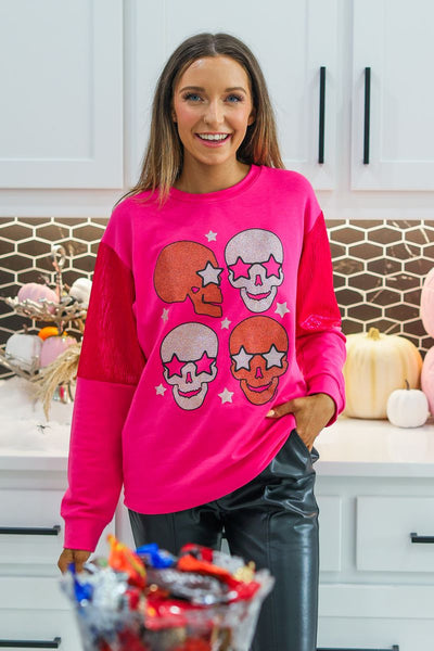 Shiny Skull Hot Pink Sweatshirt