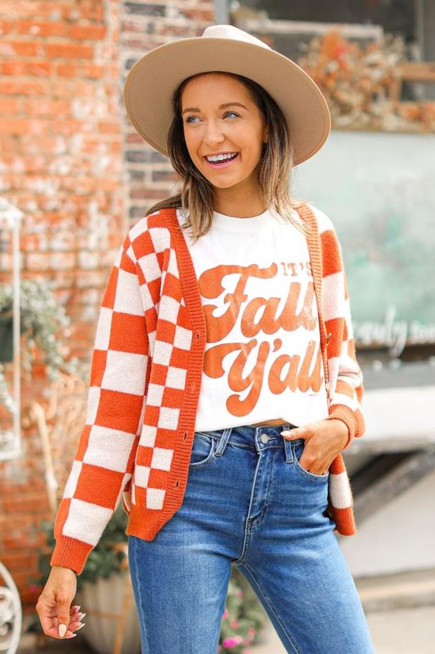 The Ophelia Orange Checkered Cardigan