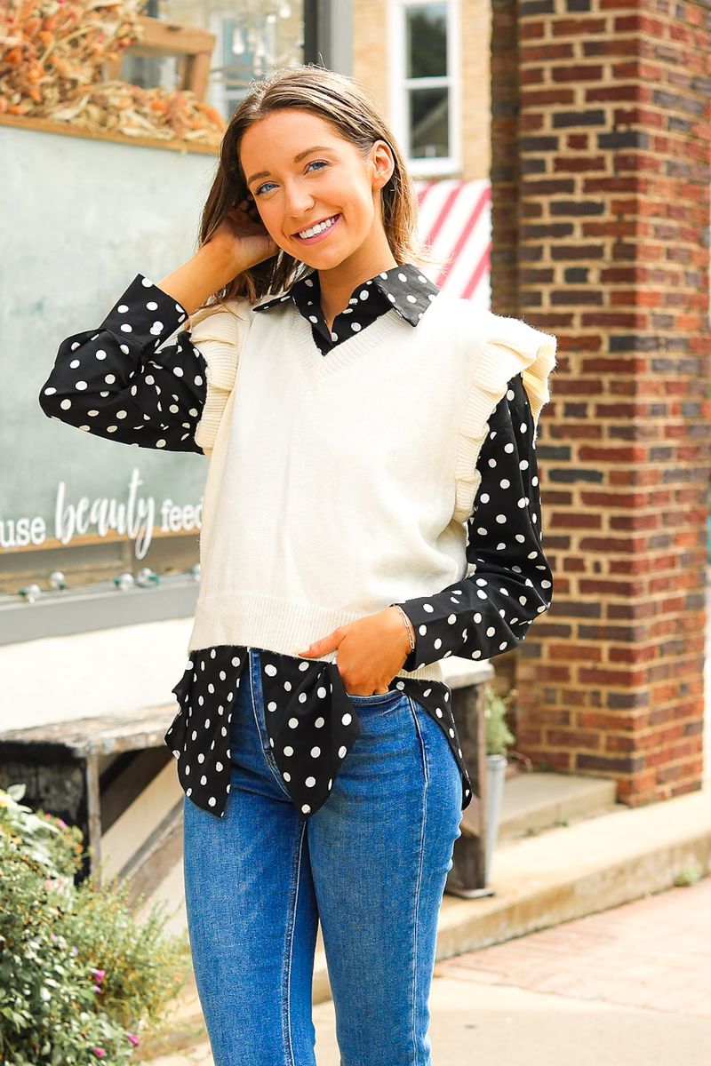 Kathryn Classic Button-Up, Polka-Dot