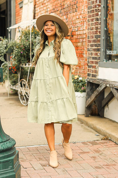 Sage Button-Up Dress