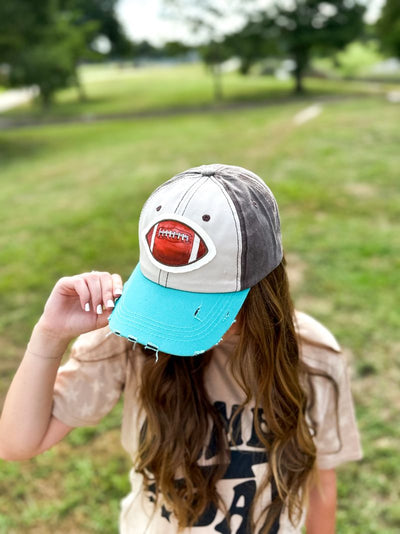 Watercolor Football Parch on Turquoise Grey and Beige Hat