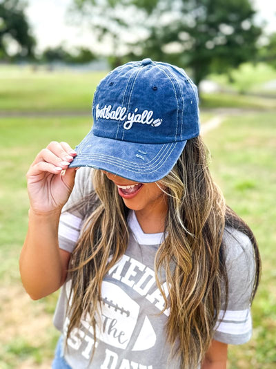White Football Y'all Embroidery on Navy Hat