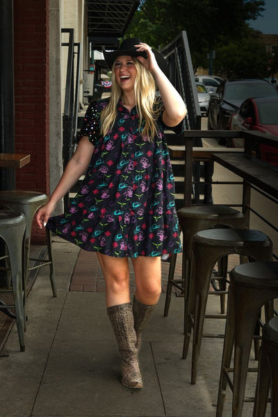 Western Print Shirt Dress