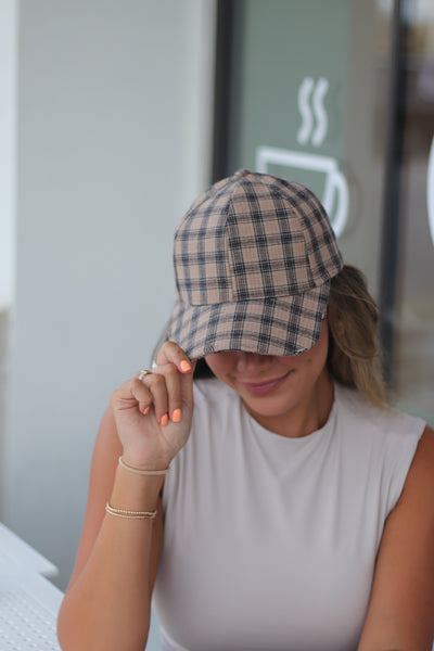 Beige & Black Plaid Hat