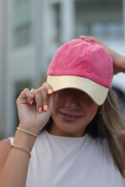 Red Hat with Gold Glitter Bill