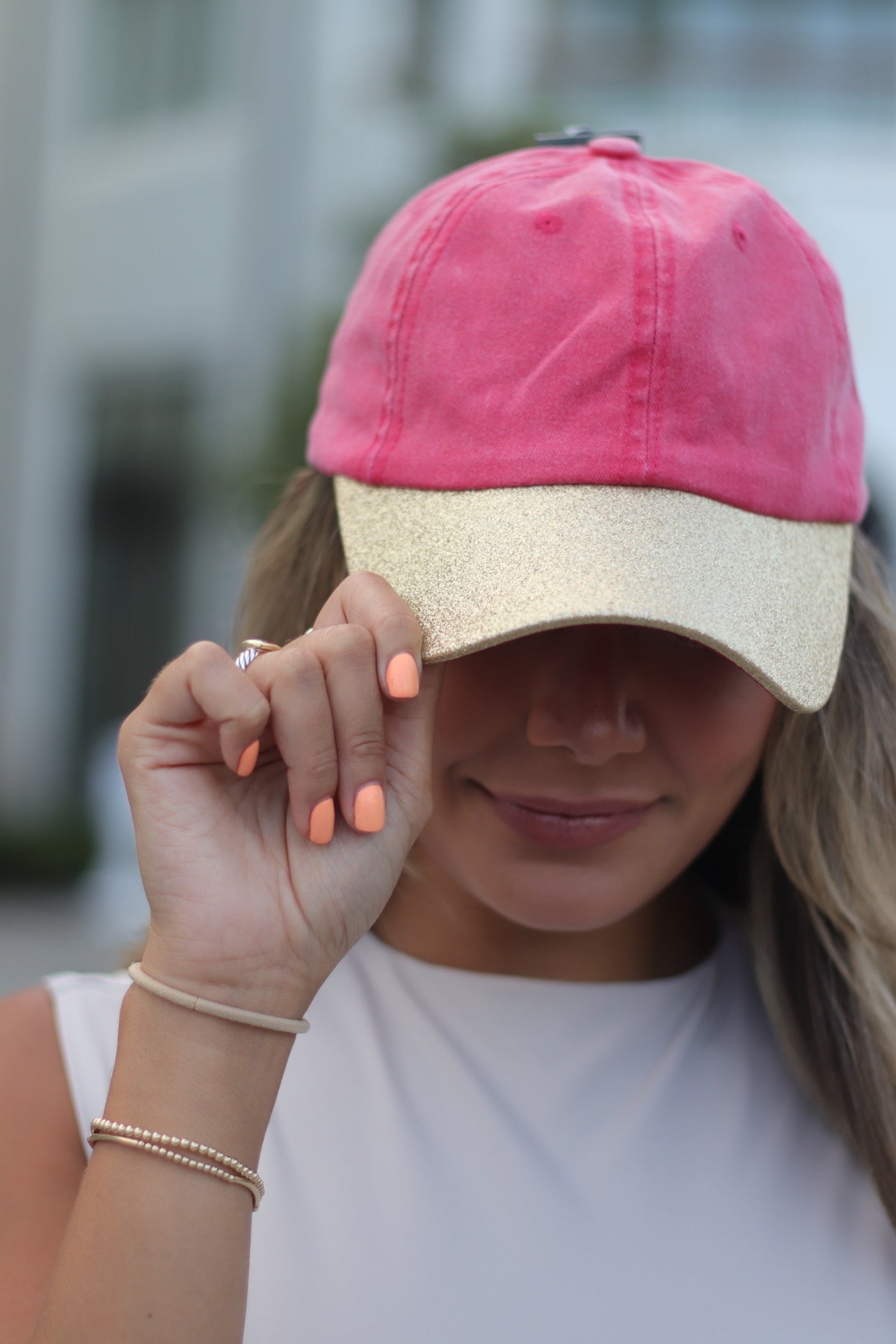 Red Hat with Gold Glitter Bill