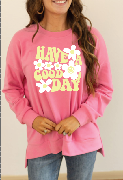 Have a Good Day Fleece Crewneck, Pink