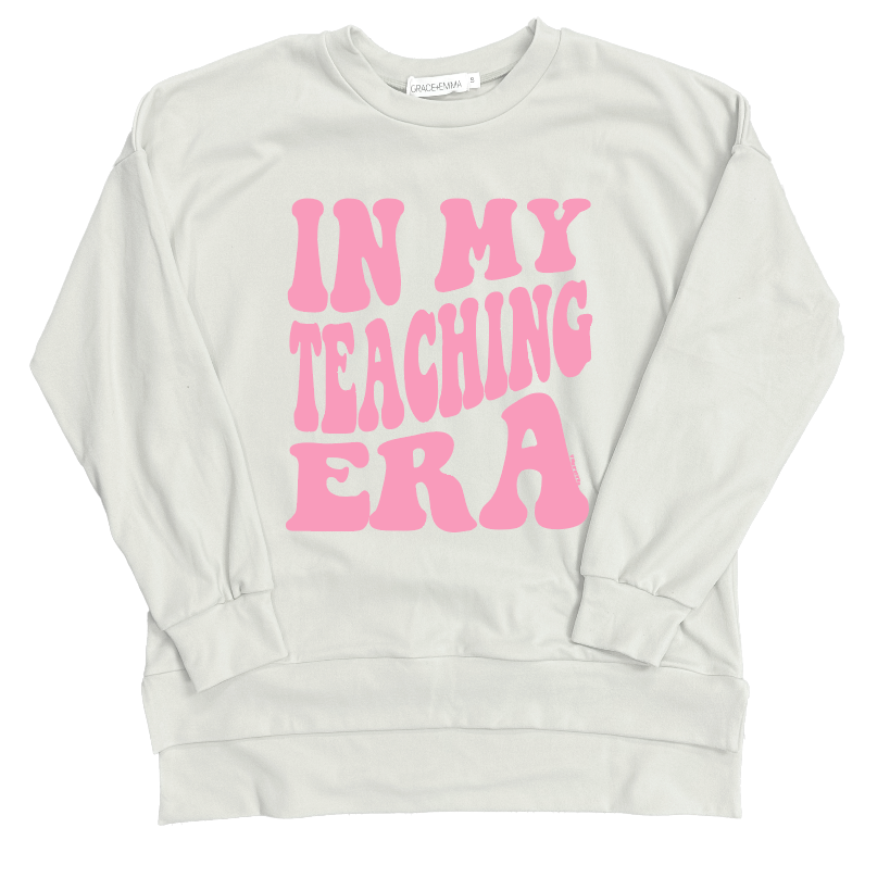 In my Teacher Era Fleece Crewneck, Ivory