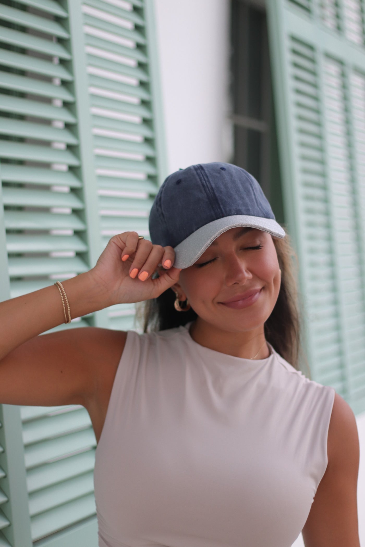 Navy Hat with Silver Glitter Bill