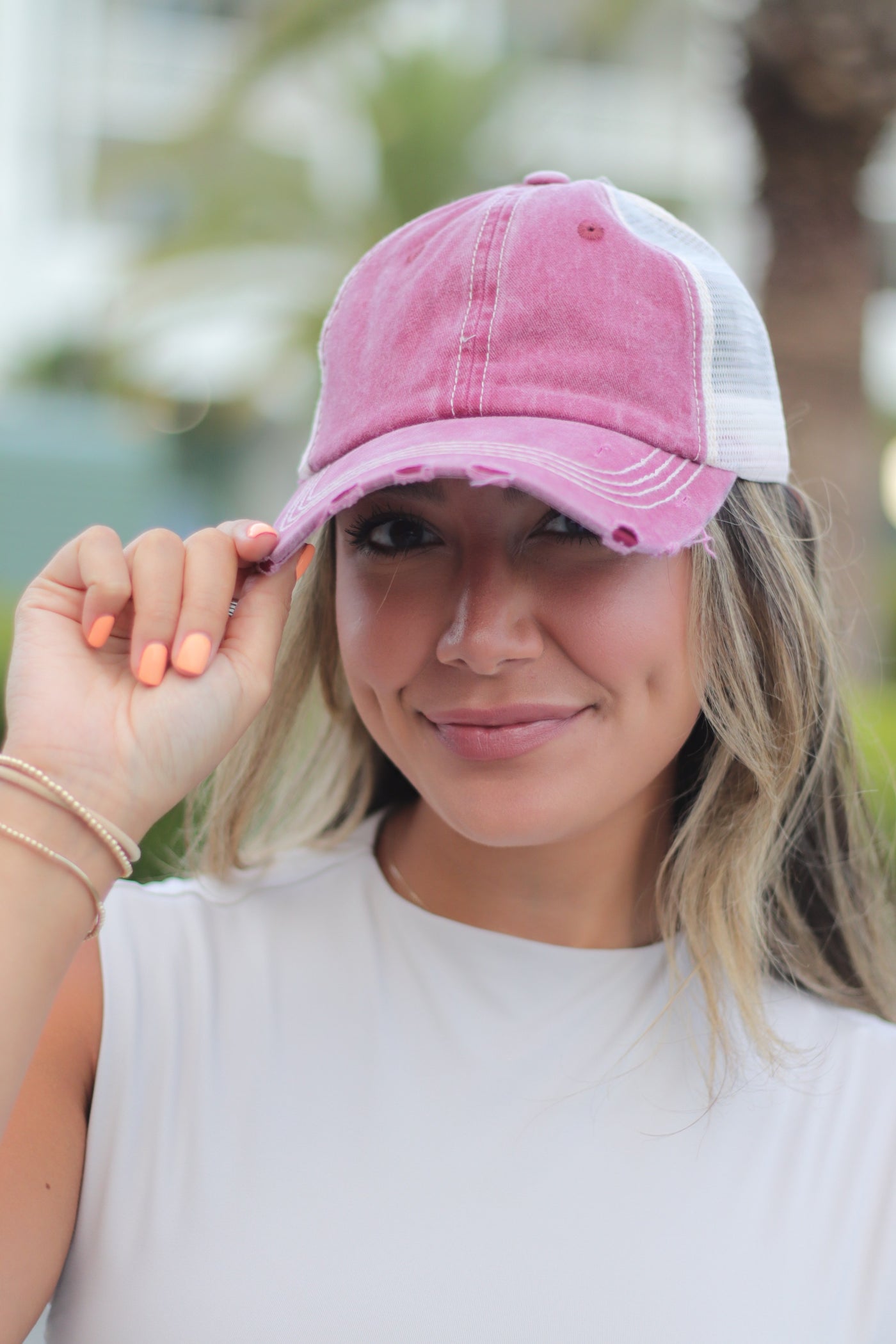 Vintage Maroon Distressed Hat with Beige Mesh