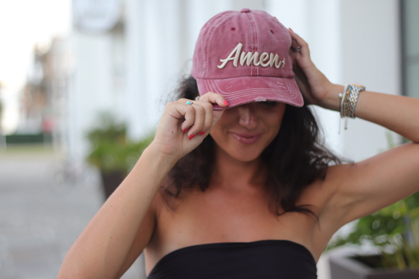 Cream Amen Embroidery on Maroon Hat