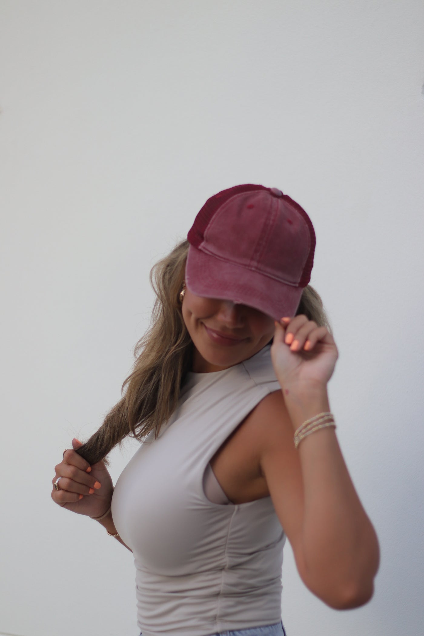 Maroon Distressed Hat with mesh