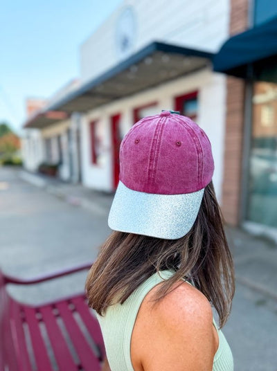 Maroon Hat with Silver Glitter Bill