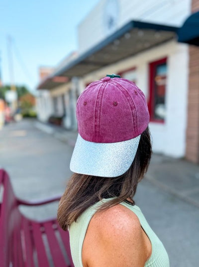 Maroon Hat with Silver Glitter Bill