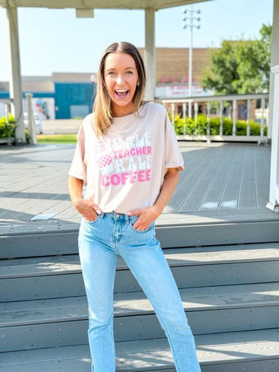 Half Teacher Half Coffee on Beige Tee Shirt Blank