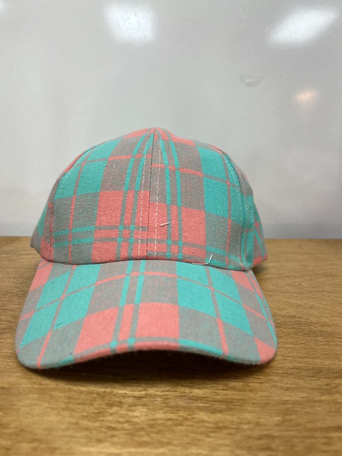 Peach & Turquoise Plaid Hat