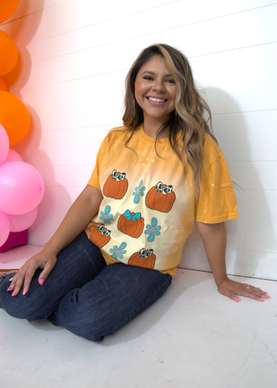 Western Pumpkins on Mustard Splatter Tee