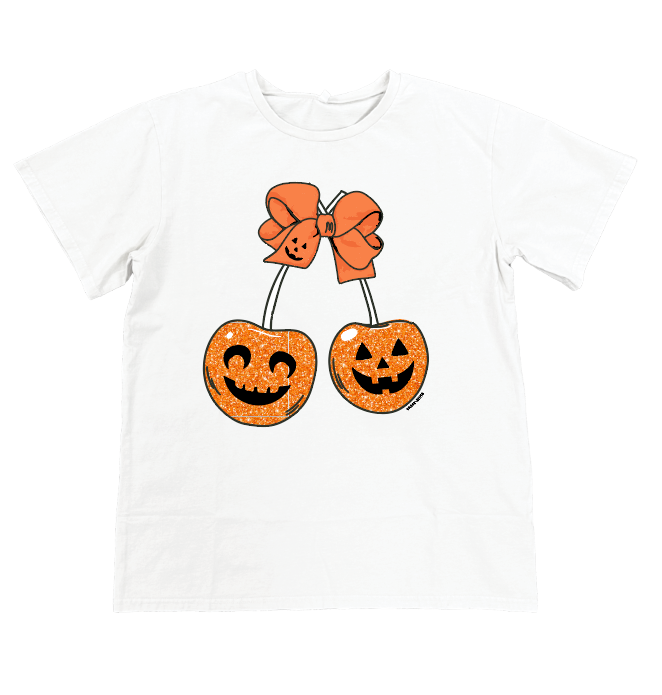 Girls' Cherry Pumpkin White Cuff Tee.