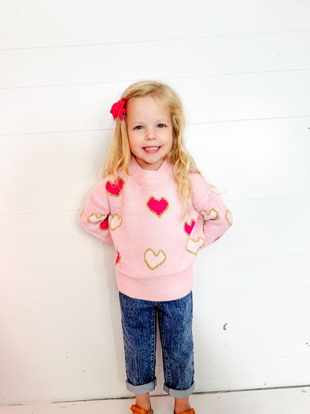 Girls Love Is In The Air Pink Heart Sweater