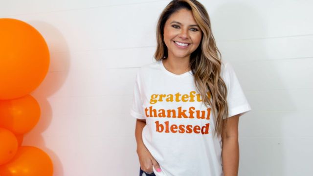 Grateful Thankful Blessed on White Cuffed Tee