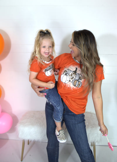 Girls' Triple Pumpkin Leopard, Cow & Orange Ringer Tee