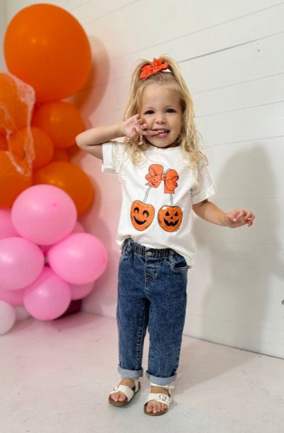 Girls' Cherry Pumpkin White Cuff Tee.