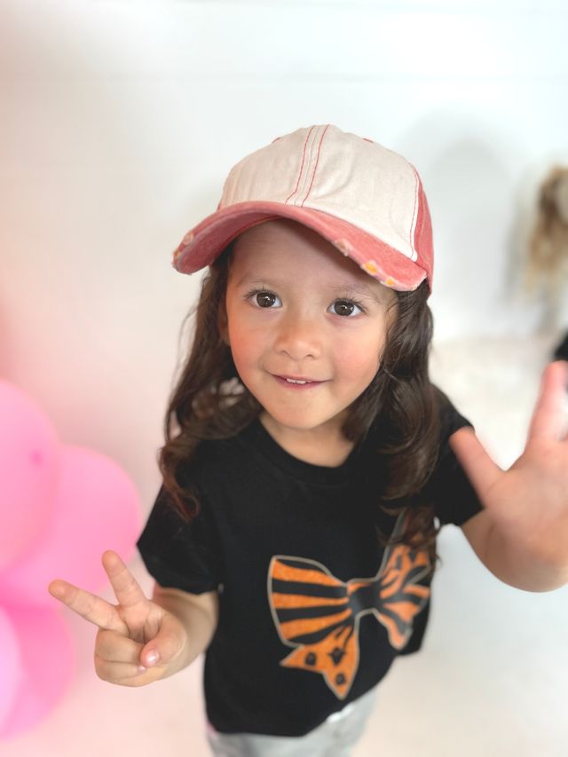 Girl's Distressed Orange and Cream Hat