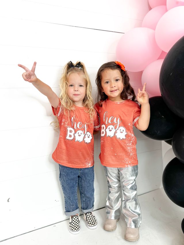 Girls' Hey Boo Ringer on Orange Splatter Tee