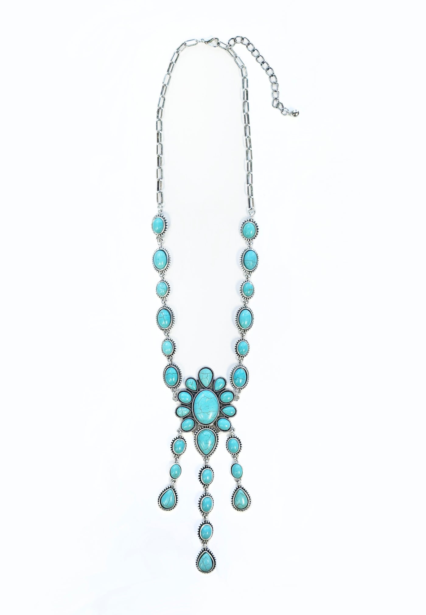 Silver and Turquoise Chandelier Concho Style Necklace