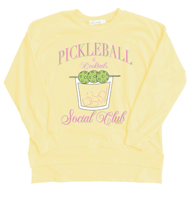 Pickleball & Cocktails Micro Fleece Crewneck, Yellow