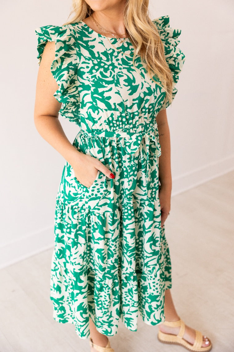 Beige and Green Abstract Dress