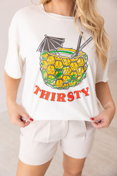 Thirsty Graphic on White Tee