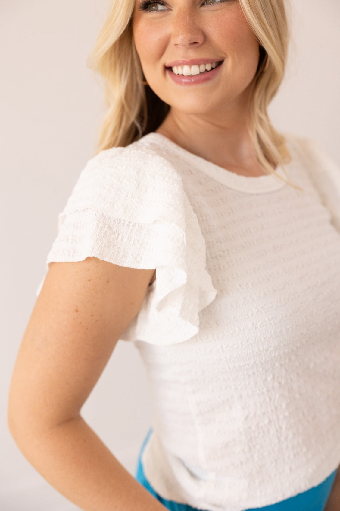 Flutter Sleeve Top in White