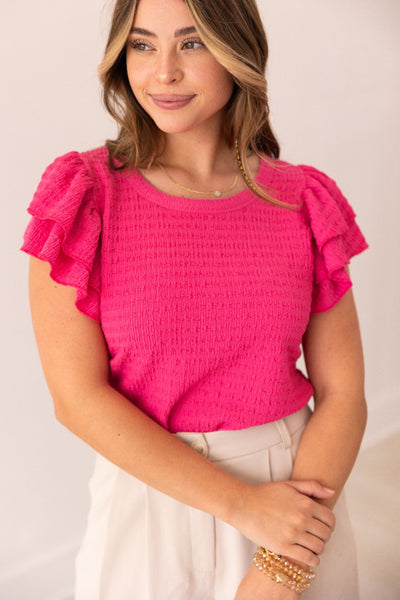 Flutter Sleeve Top in Hot Pink