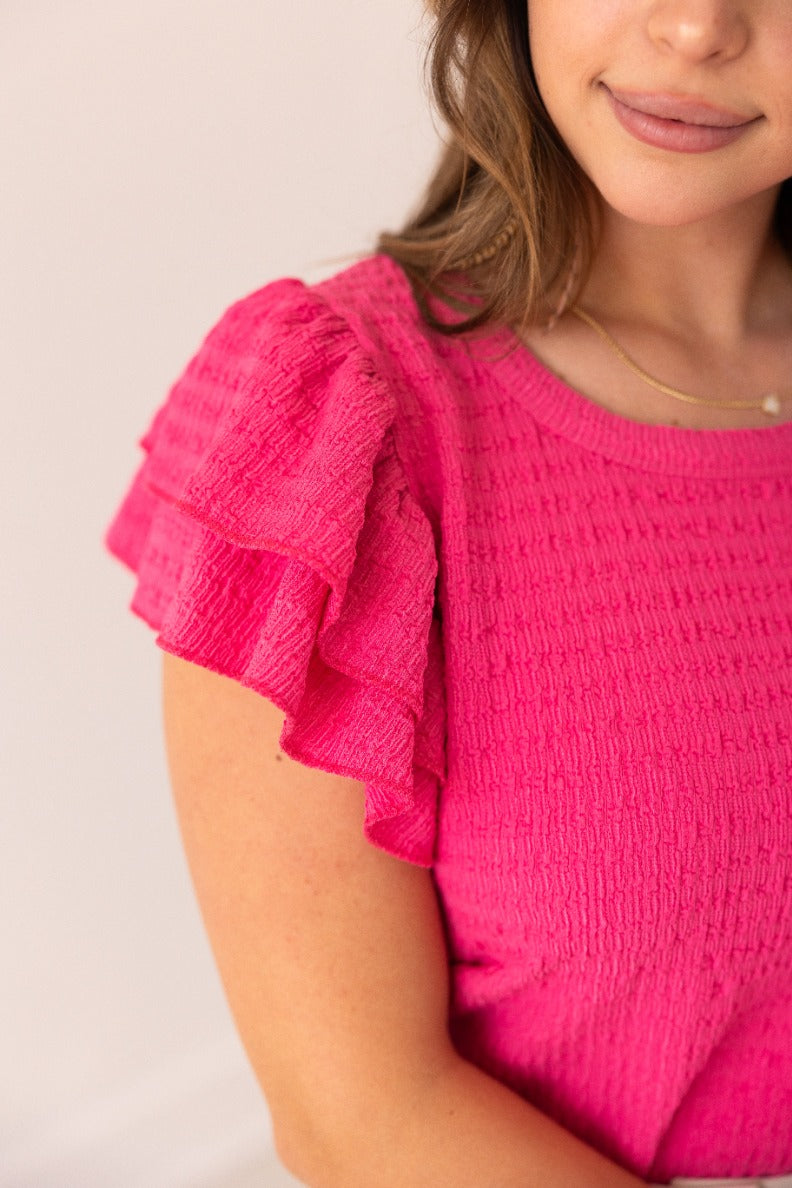 Flutter Sleeve Top in Hot Pink