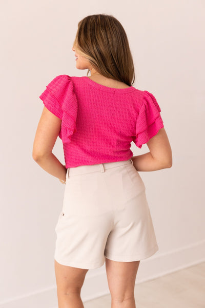 Flutter Sleeve Top in Hot Pink